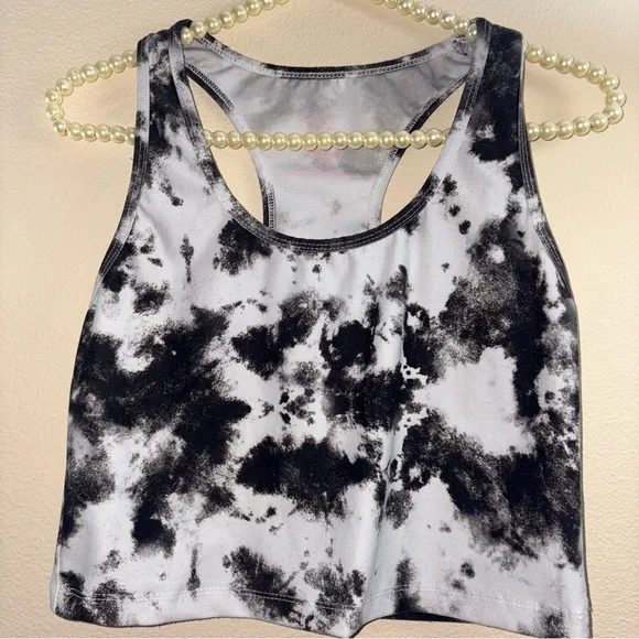 Evolution and Creation Black & White Tie-Dye Racerback Crop - Picture 3 of 4